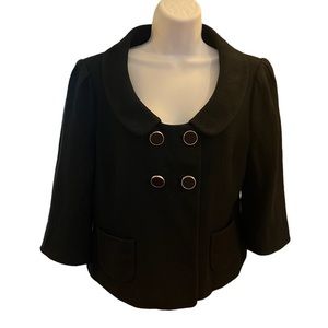 Ann Taylor  Double Breasted Crop Black Lined Jacket, 3/4 length sleeves, size 8.